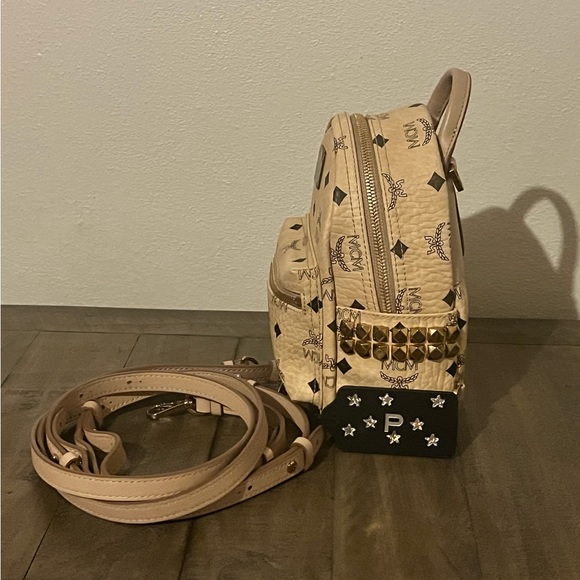 MCM Stark Bebe Boo Side Studs Backpack in Visetos Beige - Picture 6 of 7